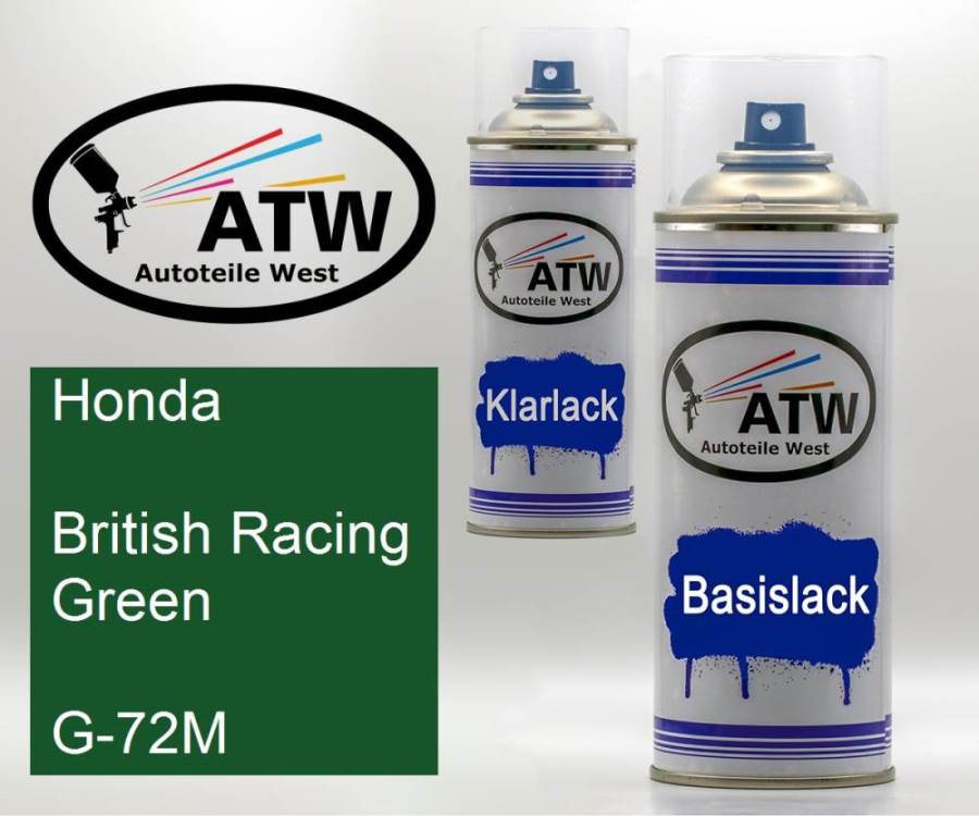 Honda, British Racing Green, G-72M: 400ml Sprühdose + 400ml Klarlack - Set, von ATW Autoteile West.